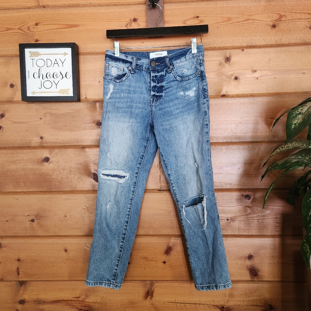 Pistola Charlie High Rise Straight Distressed Button Fly Jean Boho Crop 25 X 24"